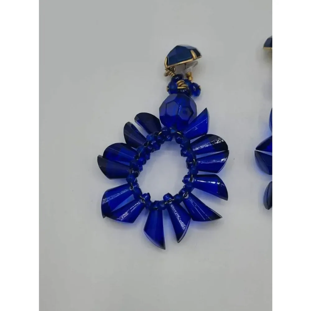 J Crew Blue Crystal Oversize Wreath Shape Earrings
